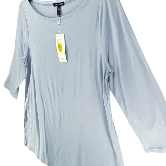 Eileen Fisher Top Womens S Blue Tencel Jersey Boat Neck LongTunic Shirt - Picture 2 of 14